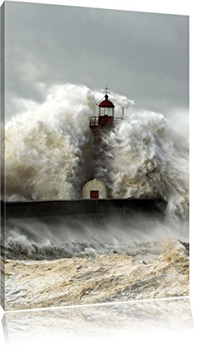Pixxprint Leuchtturm im Sturm, Größe: 80x60cm, Leinwandbild, fertig gespannt, Wandbild, Dekoration, Kunstdruck, kein Poster