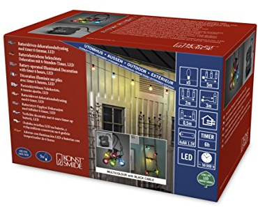 Konstsmide LED Garden Lights/Outdoor (IP44)/5 Multi Bulbs/40 Diodes/6h Timer/Black Cable/Battery Operated: 4xAA 1.5V (excl.)