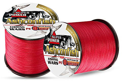 Ashconfish - Filo da pesca intrecciato a 8 fili, super resistente, resistente alle abrasioni, filo intrecciato super lineare, diametro superfino, 100 m, Rosso, 20LB/0.20MM