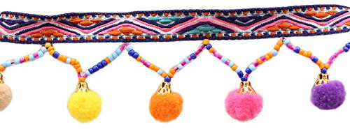 Yalulu 5 Yards Schwarz Retro Pom Pom Pompom Hairball Ball Lace Spitze Quaste Trim Band für DIY Fertigkeit und Dekorieren Nähen Kunst Zubehörteil