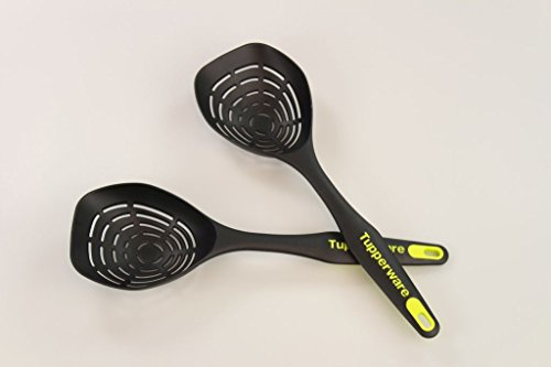 TUPPERWARE Griffbereit Schaumlöffel Tief Abtropflöffel Löffel (2) schwarz-gelb 30184