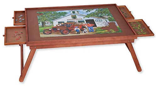 Bits and Pieces - Jumbo Puzzle Wooden Plateau Lounger with Cover-Smooth Fiberboard Work Surface - Puzzle Storage System