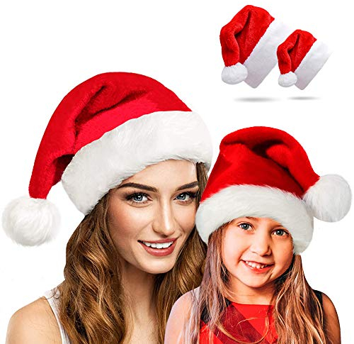 Beetop Erwachsene Weihnachtsmütze + Kinder-Weihnachtsmütze, Weihnachtsmannmütze Nikolausmütze Plüsch Rand Rot Santa Mütze Partymütze aus Plüsch Für Kinder Und Erwachsene