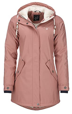 Dry Fashion Damen Regenmantel Malmö - Frauen Regenjacke Jacke mit Kapuze Lang Winddicht Wasserdicht Gefüttert mit Teddyfleece in Rosa Größe 42