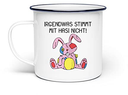 Galeriemode Irgendwas stimmt mit Hasi nicht - Emaille Tasse -Einheitsgröße-Weiß