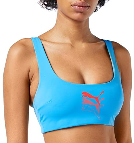 PUMA Damen Swimwear Scoop Neck Top Bikini, Blue Combo, M EU