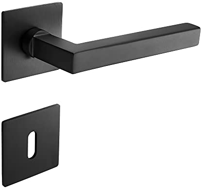 ck-türbeschläge Drückergarnitur Square Min Q | 3 mm Magnet-Flachrosette | festdrehbare Lagerung | Schwarz matt (BB (Buntbart))
