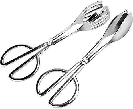 Oumuik Pinze da cucina, confezione da 2 pinze per alimenti in acciaio inox, adatte per insalate in metallo, pasticceria, buffet dolci