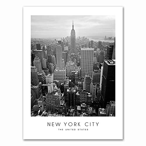 TYIYT Moderne Schwarz Weiß New York City Wahrzeichen Empire State Building Landschaft Business Center Leinwand Malerei Wandkunst Poster Wohnzimmer Büro Wohnkultur Wandbild, 30*40cm