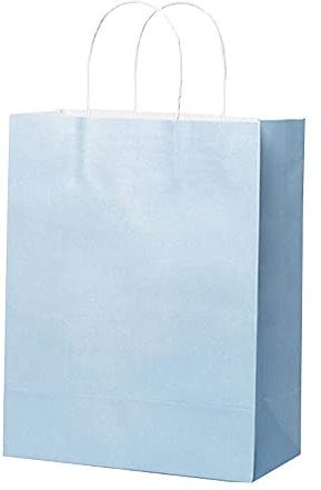 Jingyun 10 Stück Geschenktüten 25,4 x 12,9 x 30,5 cm, Papier-Geschenktüten mit Griff, Papiertüten zum Mitnehmen, Papiertüten, Einkaufstaschen, Einzelhandelstasche, Hellblau