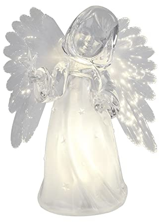 formano 2er Set LED Engel 16 cm Acryl mit Fiberglas-Flügeln Warmweiß Timer 6/18h Batteriebetrieben Weihnachtsdeko Transparent (16x13x8cm) Weihnachten Geschenk