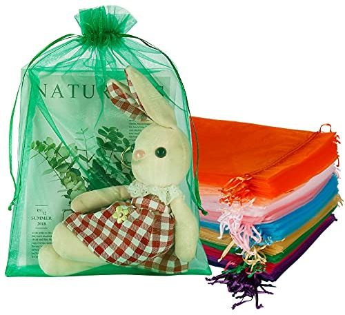 YQL 100PCS Organzasäckchen 20 X 30CM, Organzasäckchen Groß Gemischte Farbe, Organzabeutel mit Zugband, Geschenktaschen für Süßigkeiten Make-up Schmuck Weihnachtsfest Party, Trauben Schutzbeutel
