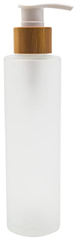 150ML (5 oz) Transparent Frosted Glass Pump Bottle with Bamboo Screw Pump Head Soap Dispenser Storage Containers for Shampoo Body Wash Bath Gel Toner Lotion Cream Cosmetic Essence
