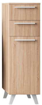 Planetmöbel Midischrank Merkur 30 cm breit Sonoma Eiche, Badezimmerschrank mit 2 Schubladen, stehend