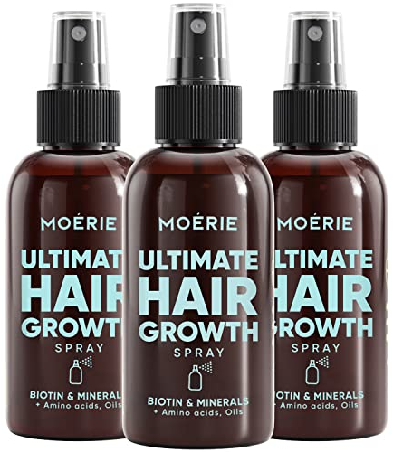 MOÉRIE Ultimate Mineral Hair Growth Spray für längeres, dickeres und volleres Haar – mit Biotin und Koffein – vegane Haarprodukte, parabenfrei, alle Haartypen, kehrt Haarausfall um – 3-Monats-Vorrat