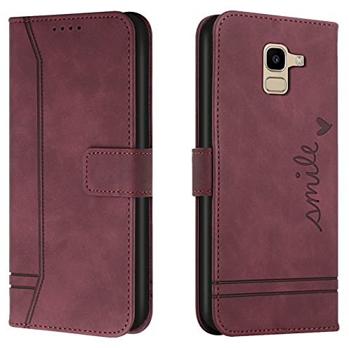 Lihondar Coque pour Samsung Galaxy J6 2018, Etui Portefeuille Samsung J6 2018, Protection Etui à Rabat Housse en Cuir PU avec Antichoc TPU [Fermoir Magnétique] Flip Housse pour Samsung J6 2018 (Rouge)