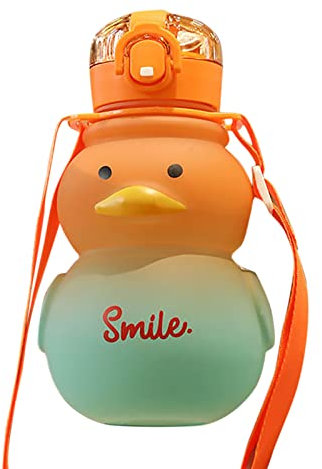 Merrwon Gourde Kawaii 650 ml en forme de canard mignon, sans BPA, avec paille et sangle, tasse portable anti-fuite pour femmes, enfants, sports de plein air, voyage