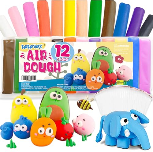 AIR DOUGH 12 Farben (12 Stk) Kinderknete Modelliermasse Lufttrocknend Ton Set Für Kinder Knetmasse Plastilin Foam Clay Polymer Clay Spielzeug Geschenke Jungen Mädchen