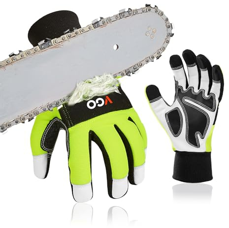 Vgo... 1Paar Kettensägenhandschuhe,12-Schicht Kettensägenschutz, Sicherheitsziegenleder Arbeitshandschuhe, Mechanikerhandschuhe (GA9810CS)