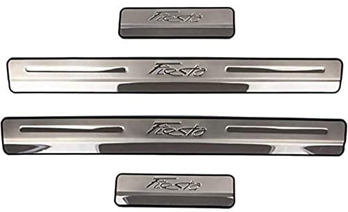 EAGLEG 4 Pièces Plaques Plinthes en Acier Inoxydable pour Fo-RD Fiesta 2009-2019, Voiture Seuil de Porte Door Sill Contre Les Rayures Protection Accessoi,Silver