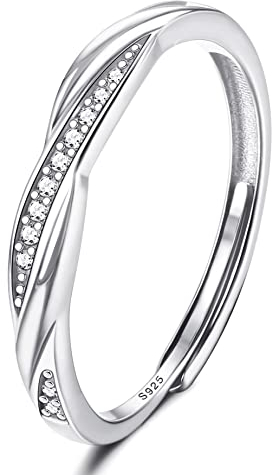 JeweBella Sterling Silber Ring Damen Frauen Verstellbare Zirkonia Fingerring Eheringe Trauringe Engagement Verlobungsring Damen Promise Ring Silber 925 Schmuck Geschenke Silber/Gold/Roségold