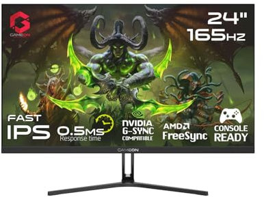 GAMEON 24 inch FHD (1920 x 1080) Flacher IPS-Gaming Monitor, 165Hz, 1 ms, mit Gsync und Free Sync - Schwarz (GOE24FHD165IPS)