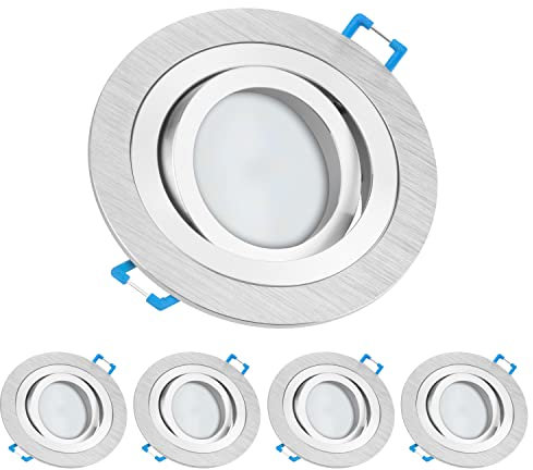 TEVEA Premium LED Einbaustrahler Schwenkbar -LED Modul 230V 5W austauschbar - Einbauleuchte auch fürs Bad - 5er Pack (Silber - Warmweiß)