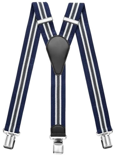 Sencillo Herren Hosenträger mit Starken Clips Y-Form (Dunkelblau Muster)