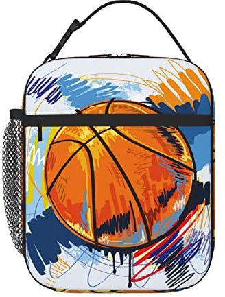 Basketball Lunch Box Insulated Lunch Bag Box kids Girls Boys, Reusable Small Bento Lunch Box Containers for kids Women Men, Cooler Tote Bag Lunchbox for Work Office School Picnic Travel