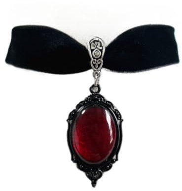 anso Gothic Vintage Halskette mit Kristall-Anhänger, Samt, Schwarz