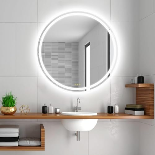 AI-LIGHTING Led Badezimmerspiegel mit Beleuchtung 50cm Badspiegel Rund Beleuchtet Antibeschlag Wandspiegel mit Beleuchtung mit 3 Lichtfarbe dimmbar 3000K/4500K/6400K