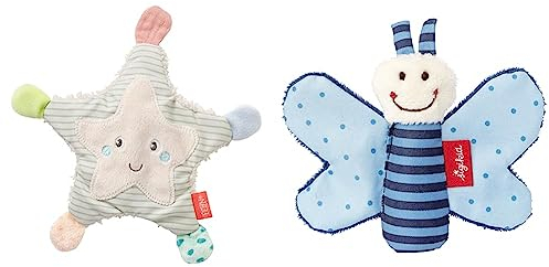 Fehn Knister Seestern – Activity Baby Raschel Spielzeug zum Greifen und Spielen & Knisterspielzeug für Babys und Kleinkinder ab 0+ Monaten & SIGIKID 41180 Greifling Schmetterling Red Stars blau