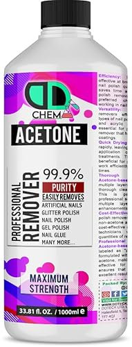 100% Pure Acetone Gel Nail Polish Remover, Salon Professional UV LED Nail Polish Cleaner for Manicures and Pedicures (1000ml)