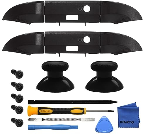 iParto RB LB Ersatz-Thumbsticks für Xbox Series X & S Controller (Modell 1914), Schulter-Trigger-Tasten, obere mittlere Halterung, Joysticks mit Werkzeug, Schwarz, 2 Stück