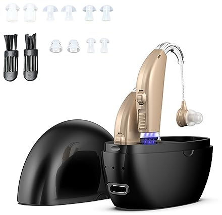 Manzelun Hearing Aids for Seniors Rechargeable with Noise Cancelling,Behind-The-Ear Severe Hearing Loss Hearing Amplifier,Physical Adjustment Buttons,Up to 25 Hours