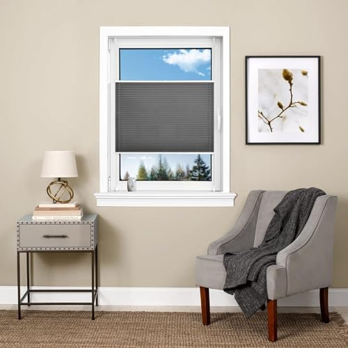 Pleated Blind Klemmfix No Drilling 115 x 200 cm Instant Stick on Light Filtering Clip on Blinds Stick on Blinds Includes All Assembly Parts For Windows Doors Shades, Dark Grey