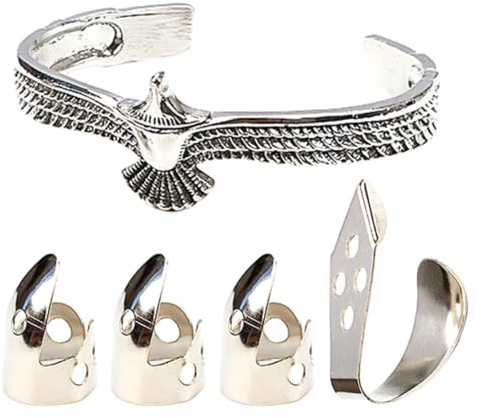 Toyvian Metal Guitar Finger Picks with Silver Bracelet for Acoustic Classical Guitar Nail Finger Protection Lovers