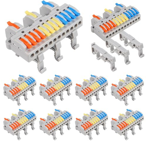 AITRIP 10pcs DIN Rail Terminal Blocks, DIY Splicing Wire Connectors for Circuit Inline 28-12AWG for Electrical Wires (3 in 12 Out)