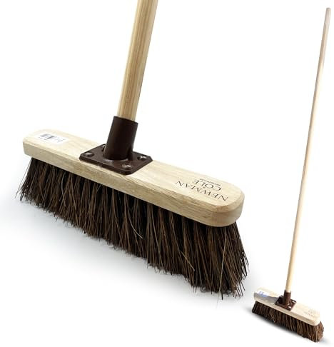 12” Garden Broom Outdoor with Durable Support Bracket Yard Brush Heavy Duty Outdoor with 120 cm Wooden Handle Natural Stiff Bassine Hard Bristle Broom Sweeping Brush