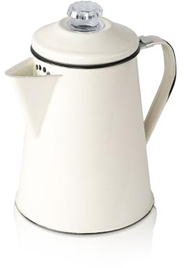 GSI Outdoors Mesa – Cafetière percolateur en émail de 2 litres – Passe au lave-vaisselle – Cafetière vintage durable pour camping, camping-car, cuisinière et brassage en plein air – Crème