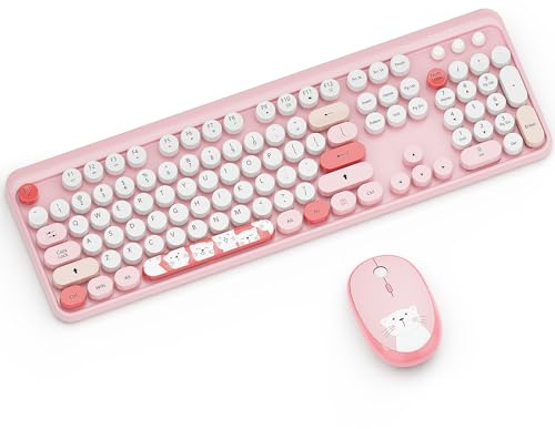 Kootop, tastiera senza fili, simpatica e colorata, con 104 tasti a forma di macchina da scrivere, retrò, tondi, per PC, laptop, desktop, finestre, tastiere di casa e ufficio (caffè)