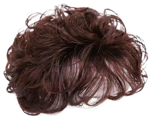 Short Curly Human Hair Topper with Front Bangs for Women Hair Toppers For Thinning Women Real Fringe Clip In (Dark Brown)