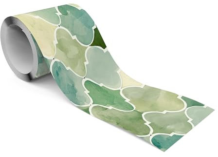 Muralo - Selbstklebende Bordüre - Tapetenbordüre Wandbördure - Dekorative Wandtatto für Wände, Möbel, Decken, Tapeten, Wandverkleidungen, Türen - Grüne Aquarell-Ornamente - Br.10cm x Hö.300cm