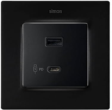 SIMON - Lote doble cargador USB C+A 3.1A Quickcharge con marco negro mate Simon 82 Concept