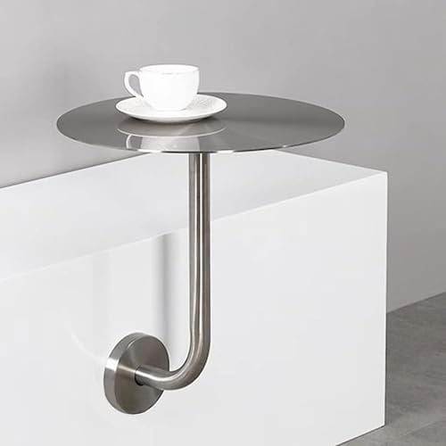 Runder Stehtisch, silberfarbener Edelstahl, L-förmiger, wandmontierter kleiner Tresen-Cocktailtisch für Küche, Esszimmer, Wohnzimmer – Cafétisch für kleine Räume für Garten/Balkon/Terrasse(35x35x45cm)