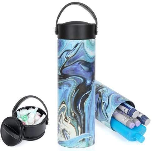 YOUSHARES 1-5 Plumas Nevera Medicamentos Portatil - 48H Nevera Insulina Viaje con Bolsa de Hielo Aprobada por la TSA, Estuche Plumas Insulina Isotermica para Viajes Largos y Diarios (Azul)