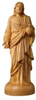 JOSUR Jesusstatue, Heiliges Herz, Gebet, Holzschnitzerei, 25,4 cm, for religiöses katholisches Heiligenbild, christliche Altardekoration, Skulptur