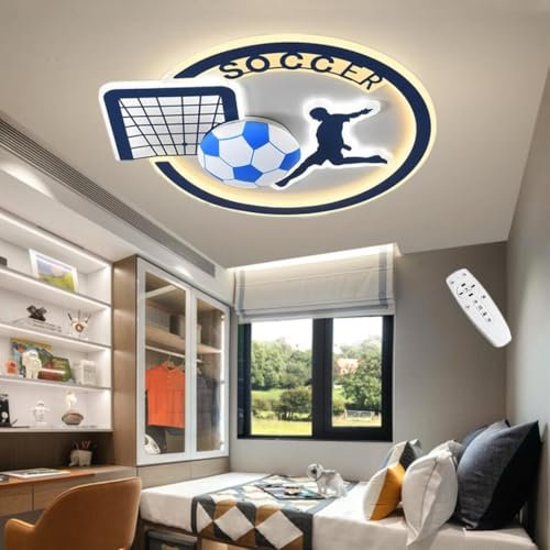WJLL 55W LED Deckenleuchte Kinderzimmer Dimmbar Fußball Deckenlampe mit Fernbedienung Deckenleuchten für Kinder Jungen Mädchen Schlafzimmer Licht Teen Zimmer Kindergarten Beleuchtung Decke Lampe