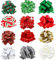 G2PLUS 24 Stück Weihnachten Geschenkschleife, Große Weihnachten Schleife, Weihnachtsschleifen mit Geschenkband, Geschenk Ziehschleifen für Geschenkverpackung, Weihnachtsbaum, Weihnachtsdeko