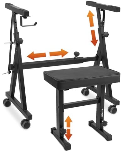 STRICH Piano Keyboard Stand & Bench Set, Portable Heavy Duty Digital Piano Stand for 54-88 Key Electric Pianos & Adjustable Piano Bench, Chair, Stool, Black